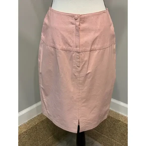Vintage Lillie Rubin Women's Size 10 Blush Leather Pencil Skirt Ostrich Texture - Picture 4 of 13